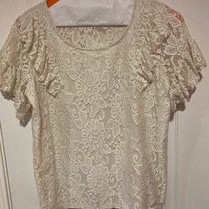 Off white lace ladies top with short sleeve